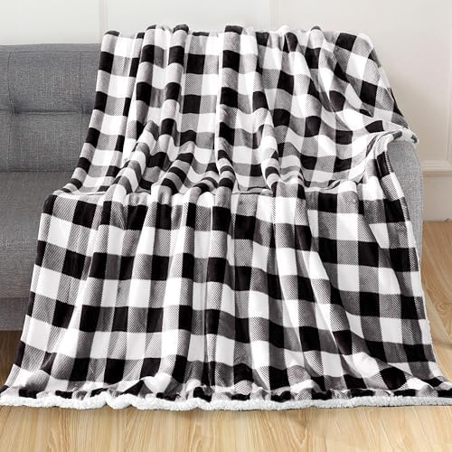 Elegant Comfort Luxury Ultra-Plush Velvet Touch Buffalo Plaid Fleece Throw - Soft, Warm, Cozy Micromink Sherpa-Backing Reversible Blanket for Bed, Sofa and Couch, Buffalo Black - Image 2