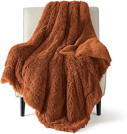 Bedsure Faux Fur Fluffy Sherpa Blanket Couch Throw Burnt Orange 50"x60" by Unknown