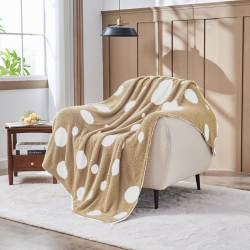 CozeCube Reversible Knit Throw Blanket, Beige White Polka Dot, 60"x80" - Image 2