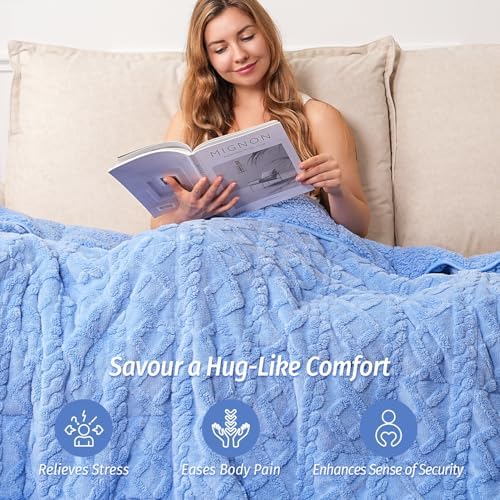 Wemore Soft Weighted Blanket for Adults 15 lbs Queen Size 60" x 80" Blue - Image 3