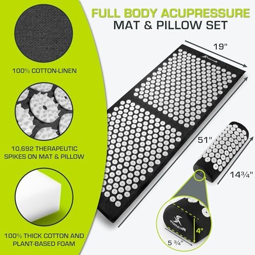 ProsourceFit Acupressure Mat and Pillow Set for Back/Neck Pain Relief and Muscle Relaxation, XL - Black/White - Image 2