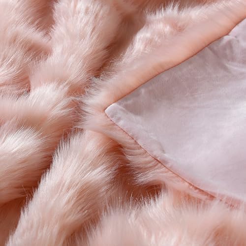 HORIMOTE HOME Pink Faux Fur Throw Blanket, Long Pile Light Pink Fur Blanket, Super Warm, Soft, Cozy, Fuzzy, Fluffy Throws for Couch Bed Sofa, Aesthetic Home Room Decor Throw, 60" x 80" - Image 5
