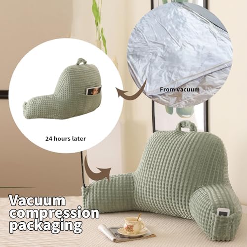 Reading Pillow with Arms for Sitting in Bed,Backrest,Green Flannel,M - Image 4