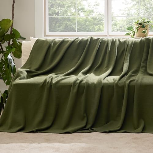 Bedsure 100% Cotton Blanket, Herringbone Weave, Twin-XL, Olive Green - Image 5