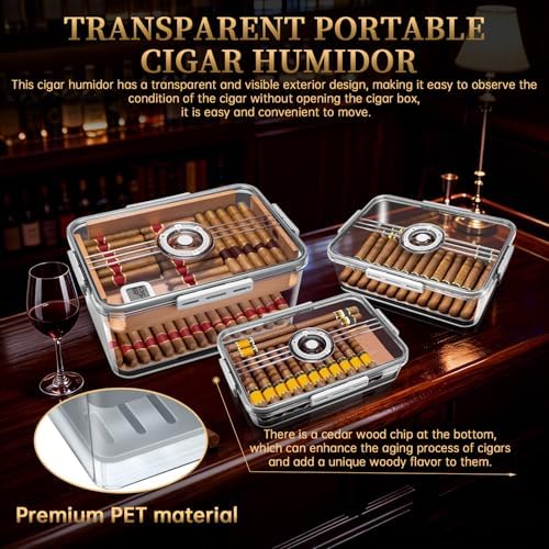 CIGARLOONG Cigar Humidor Large with Cedar Shelves, Cigar Cutter Punch and Hygrometer & Humidifier, Acrylic Cigar Desktop Box Storage for 100 Cigars Partition Clear Airtight Cigar Humidor (Small) - Image 3