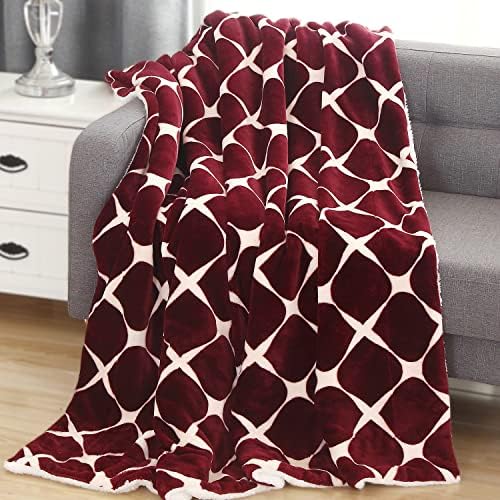 Elegant Comfort Luxury Ultra-Plush Velvet Touch FleeceThrow Soft, Warm, Cozy| Micromink Sherpa-Backing Reversible Blanket for Bed, Sofa and Couch, (50" x 60"), Bloomingdale Burgundy - Image 2