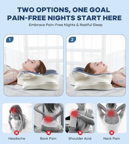 DONAMA Cervical Pillow for Neck and Shoulder Pain Relief, Cooling Contour Memory Foam Pillow, Dual-Height Ergonomic Neck Support Pillow for Side Back Stomach Sleepers with Removable Pillowcase - Image 6