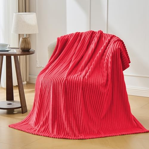 Bnuitland Fleece Throw Blanket for Couch, 300GSM Soft Warm Cozy Fluffy Throw for Adults & Kids, Stripe Pattern, All Season Sofa Bed Blanket for Home Decor, Magenta 60"x80" - Image 4