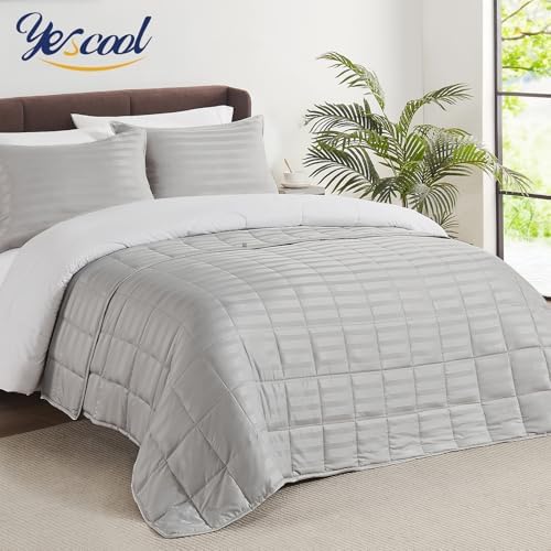 yescool Weighted Blanket for Adults (12 lbs, 60" x 80", Light Grey Stripes) Heavy Blanket for Sleeping Perfect for 110-130 lbs, Queen Size Breathable Blanket with Premium Glass Bead, Machine Washable - Image 6