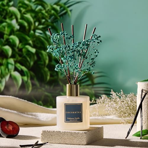 COCORRÍNA Reed Diffuser - Cashmere Vanilla 17 Fl.oz Reed Diffuser with 8 Sticks Scented Diffuser with Preserved Flowers for Bathroom Home Decor - Image 4