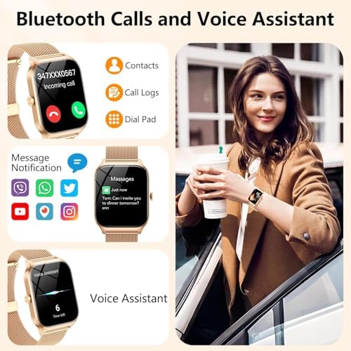 Smart Watch for Women with Bluetooth Calling, Fashion Fitness Tracker, 1.85" HD Touch Screen, AI Voice Assistant, Heart Rate Sleep Monitor, 120+ Sports Modes, Compatible with Android iPhone, 2 Bands - Image 2