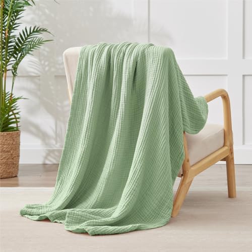 100% Cotton Muslin Blanket 40" x 40", Breathable and Lightweight Cotton Throw Blankets, Soft Cooling Summer Gauze Blanket for All Season, Sage Green - Image 6