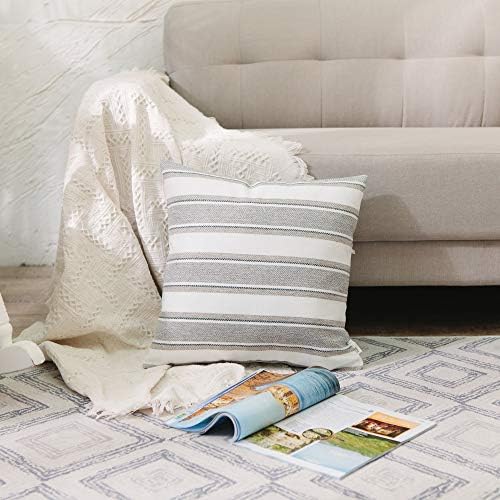 mini Multi Color Stripe Pillow Case Soft Faux Linen Square Decorative Throw Cushion Cover Pillowcase with Hidden Zipper for Sofa Car Bed Living Room 35 x 35 cm 14" x 14" 2 Piece - Image 2