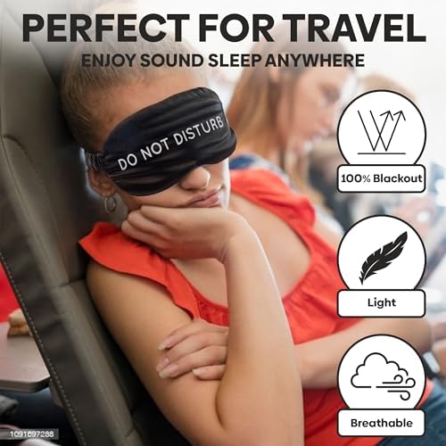 VITYA Charcoal Do Not Disturb/Wake Me Up Double-Sided Silk Sleep Mask for Women/Men | Light Blocking | Soft Breathable Sleep Eye Mask for Traveling on Airplane | Eye Mask with Elastic Strap - Image 5
