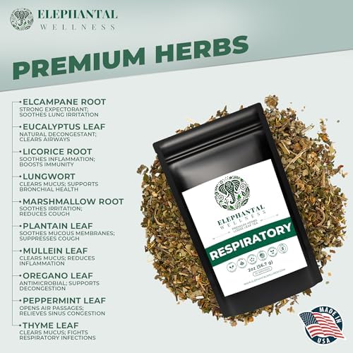 Elephantal Wellness Premium Respiratory Herbal Tea | Lung Detox, Mucus Cleanse & Breathing Support with Mullein, Eucalyptus, Thyme & Lungwort | Handmade, Caffeine-Free, Non-GMO Loose Leaf Blend, 2oz, 20 Servings - Image 3