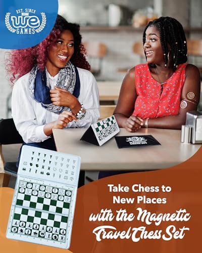 WE Games Mini Magnetic Travel Chess Set – 6-Inch Foldable Board with Durable Vinyl Pieces & Extra Queens– Indoor & Outdoor Magnetic Chess Game - White Logo (Pack of 2) - Image 2