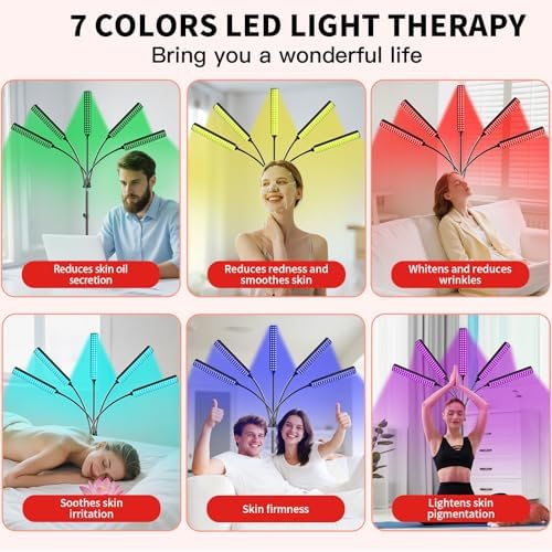 Red Light Therapy for Face and Body Red Light Infrared Light Therapy Lamp with Stand LED 660nm 850nm 5 Heads 7-Colors Infrared Light Device for Body - Image 2