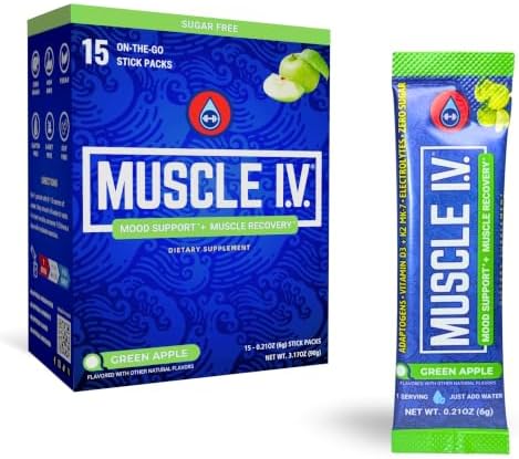 Muscle I.V. Electrolytes Supplement for Recovery & Hydration, Green Apple by MUSCLEIV%C2%AE