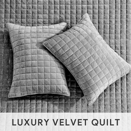RECYCO Velvet Quilt Set, Oversized California King 118"x106", Charcoal Gray - Image 4