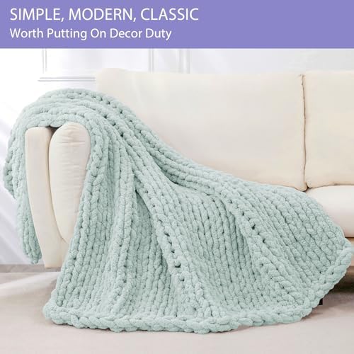 Bigacogo Chunky Knit Throw Blanket for Couch, 40x40 inches, Mint - Image 3