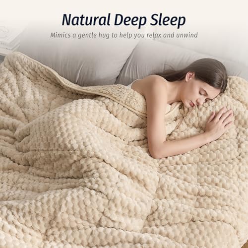 Fleece Weighted Blanket for Adults 60" x 80" 20lbs Fuzzy Blankets, Khaki - Image 3