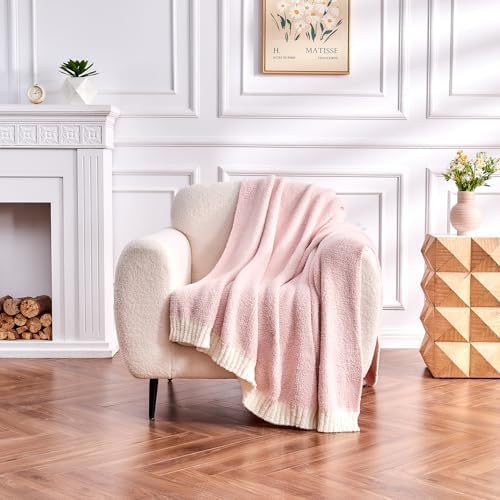CozeCube Reversible Knitted Throw Blanket, Pink White Melange 50"x60" - Image 2