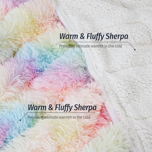 Wemore Weighted Blanket for Adult 60x80 15lbs Soft Long Plush Queen Rainbow - Image 3