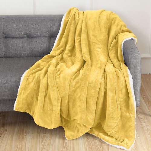Elegant Comfort Luxury Ultra-Plush Velvet Touch Fleece Throw Soft, Warm, Cozy| Micromink Sherpa-Backing Reversible Blanket for Bed, Sofa and Couch, Solid Yellow - Image 2