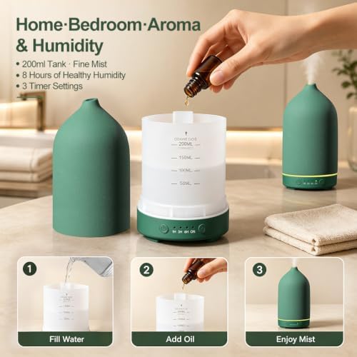 Gooamp 200ML Ceramic Essential Oil Diffuser for Home, Stone Diffuser - Image 3