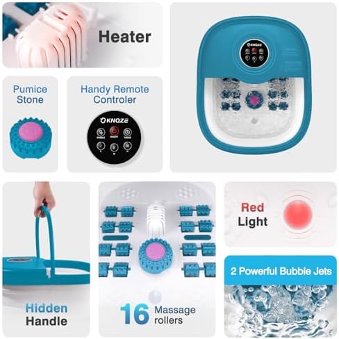 KNQZE Collapsible Foot Spa Bath with Heat & Bubble, Foot Soaking Tub with Timer and Red Light, 16 Rollers & Pumice Stone, Enjoy Warm Water Foot Bath, Gift for Wife and Mom, Blue - Image 6