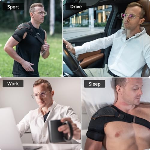 FIGHTECH Rotator Cuff Shoulder Brace for Men and Women - 2 Sizes - Shoulder Support - Pain Relief - Copper Black - Large - Fits Most Men - Bicep 12-17" - Image 4