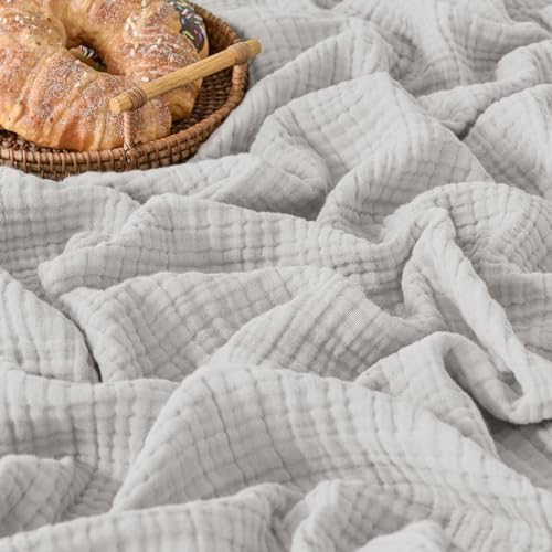 Esterra Muslin Blanket Twin Size Cozy Soft Lightweight Pre-Washed Cotton Blanket, All Season Breathable 4-Layer Gauze Blanket Throw for Couch Bed, Gray Violet, 66x90 Inches by Esterra