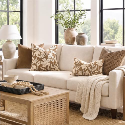 BlissBlush 20x20 Throw Pillow Cover, Square Brown Decorative Cushion Cover for Couch Sofa, Embroidered Velvet Farmhouse Accent Pillowcase (Cover Only) - Image 3