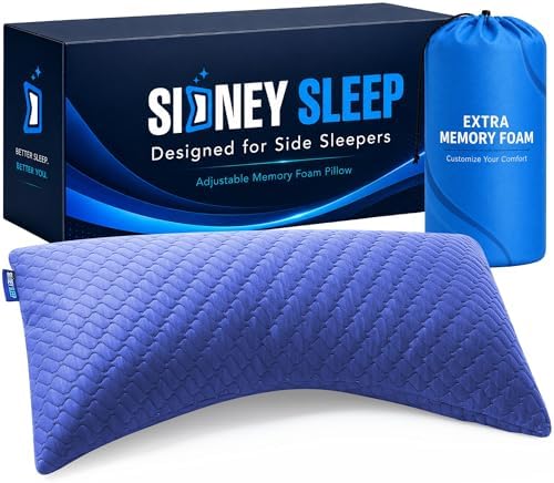 Sidney Sleep Pillow for Side and Back Sleepers - Comfort for Neck and Shoulder Pain - Adjustable and Customizable Shredded Memory Foam Filling - King Size - Extra Foam Fill Included (Blue, King) by SidneySleep