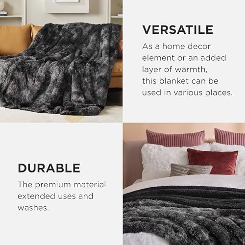 Bedsure Faux Fur Fluffy Sherpa Blanket Couch Throw Tie Dye Black 50"x60" - Image 4