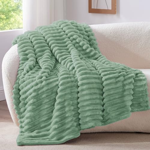 BEDELITE Ribbed Twin Blanket for Couch & Bed, Green, 60"x80" - Image 2