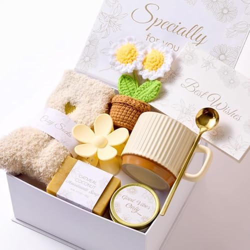 8PCS Birthday Gifts Box for Women Care Package Baskets for Women Hug in a Box Self Care Get Well Soon Gift Set for Mom Wife Girlfriend Sister Friends (White) by ENJOLLY