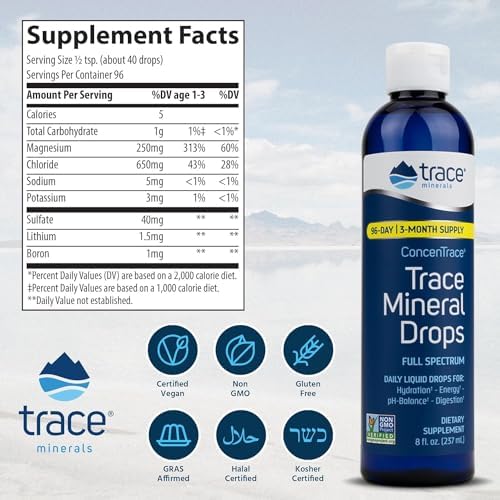 Trace Minerals ConcenTrace Trace Mineral Drops | Supports Energy, Digestion, Bone Health & Hydration, 70+ Ionic Trace Minerals w/ Magnesium, Chloride & Potassium | Keto, Vegan & Non-GMO | 192 Serving - Image 2