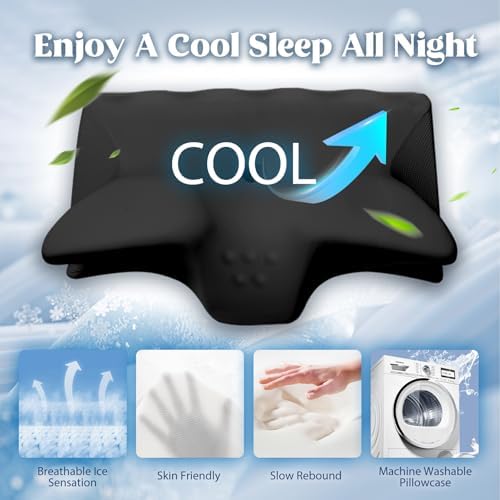 Cervical Pillow for Neck Pain Relief, Cooling Contour Memory Foam Pillows Support Odorless Ergonomic Neck Pillow Adjustable Orthopedic Bed Pillow for Side Back Stomach Sleeper with Pillowcase,KK2 - Image 3