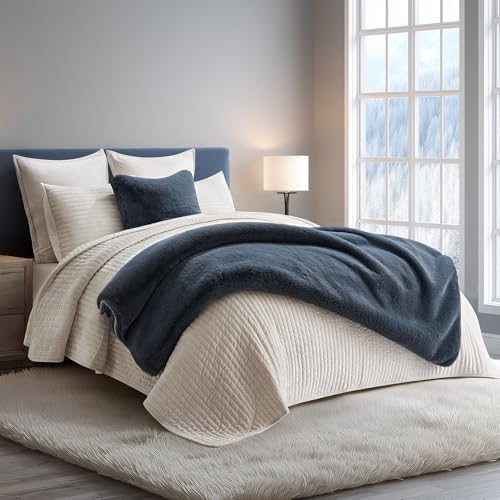 EVERGRACEHOME Faux Chinchilla Fur Throw Blanket, 50"x60", Stormy Blue Mink - Image 2