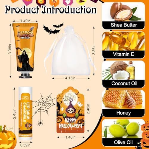 60 Pack Halloween Hand Cream and Lip Balm Set for Women, Halloween Gifts - Image 3