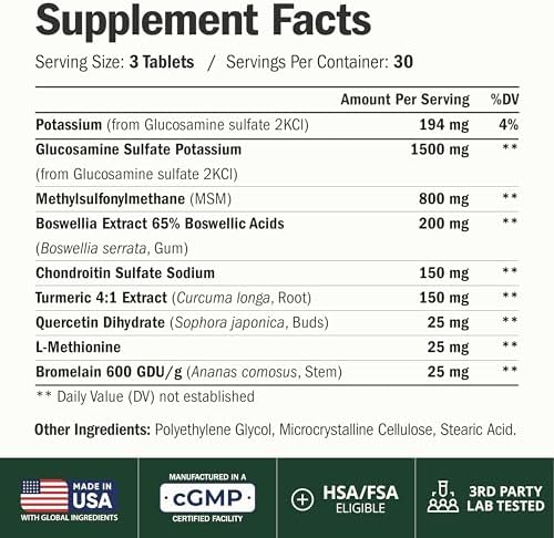 Glucosamine Chondroitin MSM – Joint Supplements for Men and Women with Glucosamine Sulfate 1500 mg – Joint Health Supplement for Cartilage, Mobility and Joint Support – Easy to Swallow – 90 Tablets - Image 2