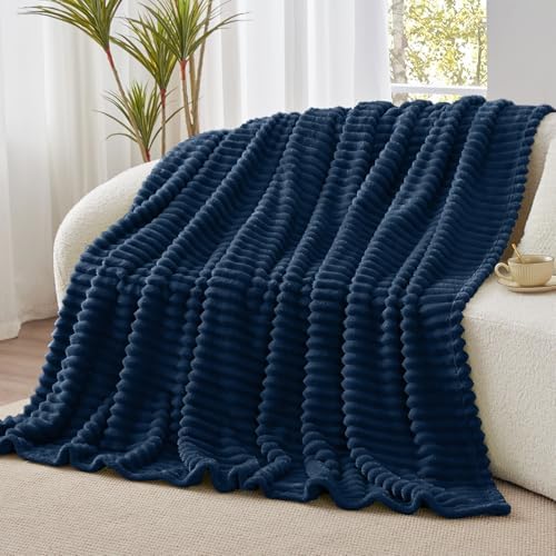 BEDELITE Ribbed Navy Throw Blanket for Couch, 50"x60" - Image 6