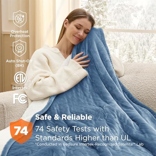 Bedsure Heated Blanket Twin Size, Soft Electric Blanket with Preheat, Blue - Image 6