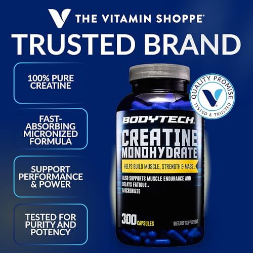 BodyTech Creatine Monohydrate Capsules, Micronized, 2250 MG, 300 Capsules - Image 2