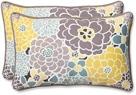 Pillow Perfect Bright Floral Indoor/Outdoor Accent Throw Pillow, Plush Fill, Weather, and Fade Resistant, Lumbar - 11.5" x 18.5" , Blue/Tan Lois, 2 Count by PillowPerfect