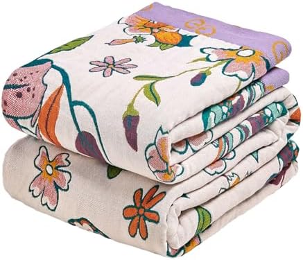 MSGKV Boho Throw Blanket 90"x108" 100% Cotton Floral Blanket for Bed by MSGKVHomeTextiles