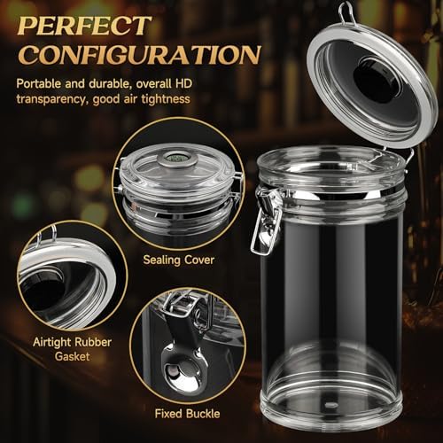 XIFEI Acrylic Humidor Jar with Digital Hygrometer, Tall Design Storage Case Fits Long Cigar, Humidifier & Spanish Cedar Wood Veneer, Portable Travel Humidor for 15-20 Cigars - Image 3