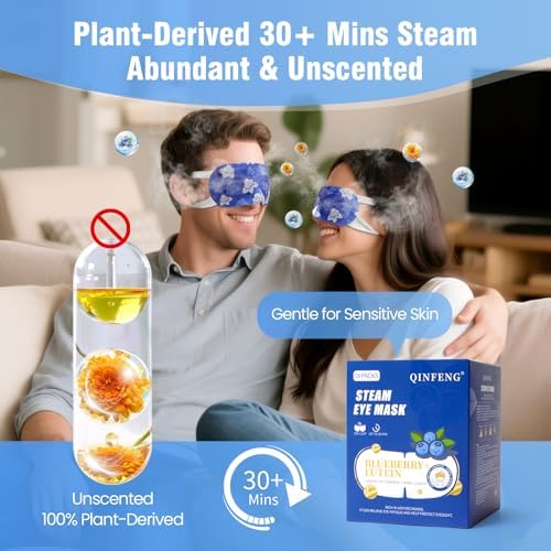 18 Packs Steam Eye Mask Self Heating Heated Eye Mask for Sleep, Warm Eye Compress for Eyes，Soothing Warm Eye Pads, Spa, Christmas Stocking Stuffers，Travel Essentials Blueberry Extract Unscented - Image 3