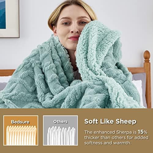 Bedsure Gentlesoft Sherpa Fleece Throw Blanket for Couch - Fluffy & Cozy Cable Jacquard Tufted Throw for Women Gift, Thick and Warm Christmas Blanket for Winter, Sage Green, 50x60 Inches - Image 3